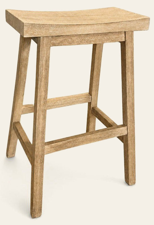 Driftwood wood counter stools with slim 9-inch-deep seats, set of three. - detail view 1