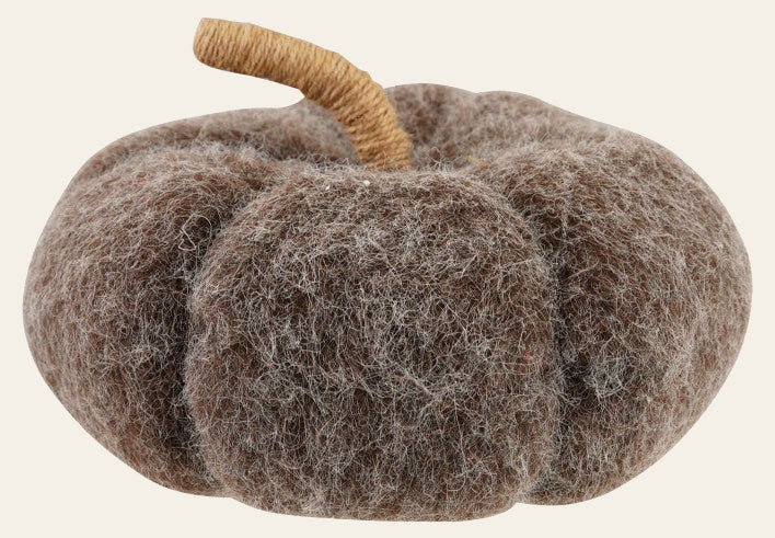 Grey Felt Pumpkin 8.5-inch with jute wrapped stem front view - fall decor by Creative Co-Op - Whats New Furniture Portland OR