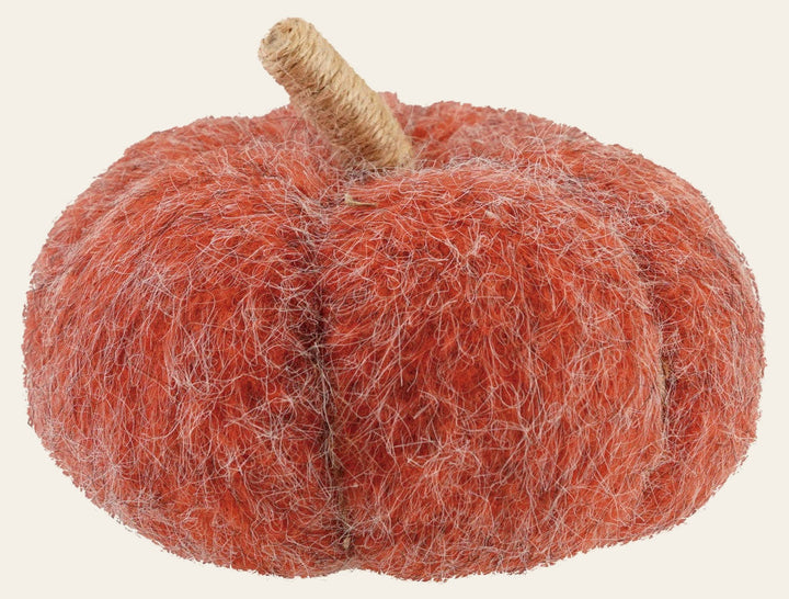 Orange Felt Pumpkin 5-inch with jute wrapped stem front view - fall decor by Creative Co-Op - Whats New Furniture Portland OR