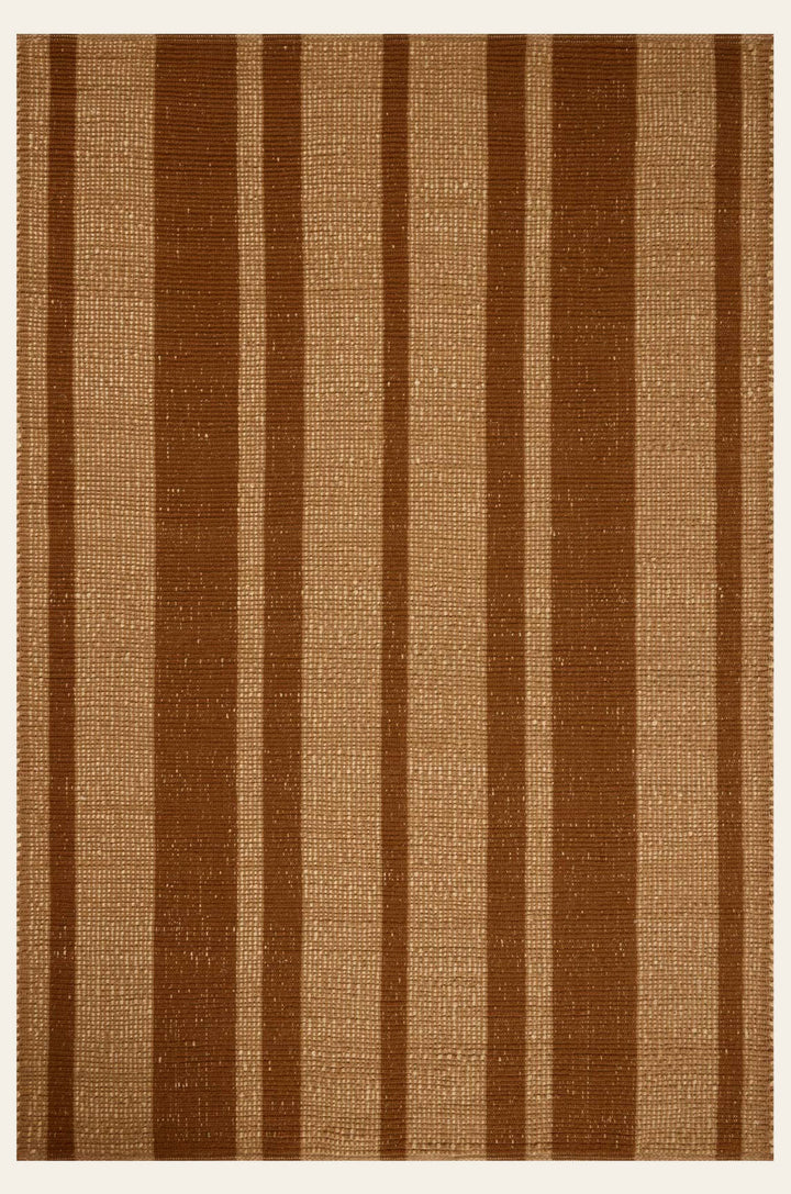 Weatherstaff Jute Rug in Cinnamon full view showing vertical stripes on flatwoven natural jute - Leanne Ford x Loloi - Whats New Furniture Portland OR