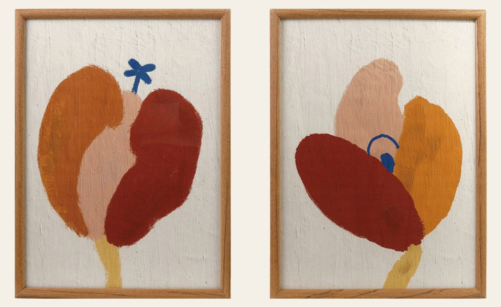 Framed Abstract Flower Wall Art, Rust & Ochre, 2 Styles front view - wall art by Bloomingville - Whats New Furniture Portland OR