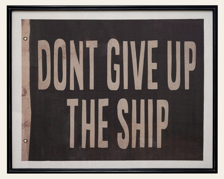 "Don't Give Up The Ship" Framed Vintage Flag Wall Art, 40" front view - wall art by Creative Co-Op - Whats New Furniture Portland OR