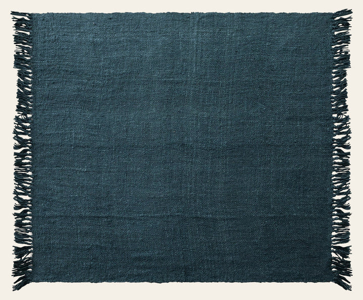 Woven Viscose Throw with Fringe, Navy front view - throw blanket by Creative Co-Op - Whats New Furniture Portland OR