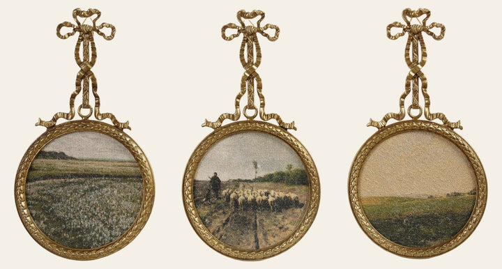 Pewter Bow Hanging Wall Art with Landscape, 3 Styles front view - wall art by Creative Co-Op - Whats New Furniture Portland OR