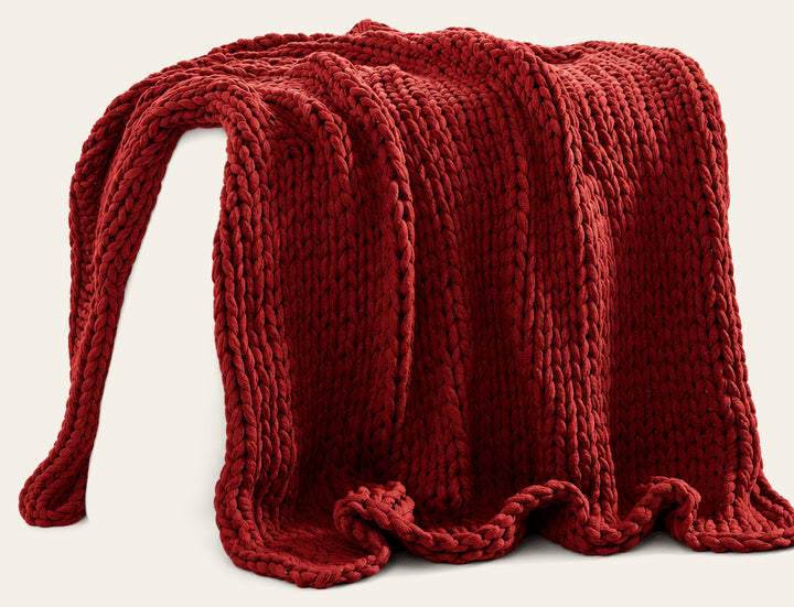 Chunky Double Knit Throw in Red front view - throw blanket by Olliix - Whats New Furniture Portland OR