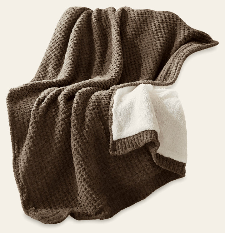 Rowan Waffle Knit Throw in Brown front view - throw blanket by Olliix - Whats New Furniture Portland OR