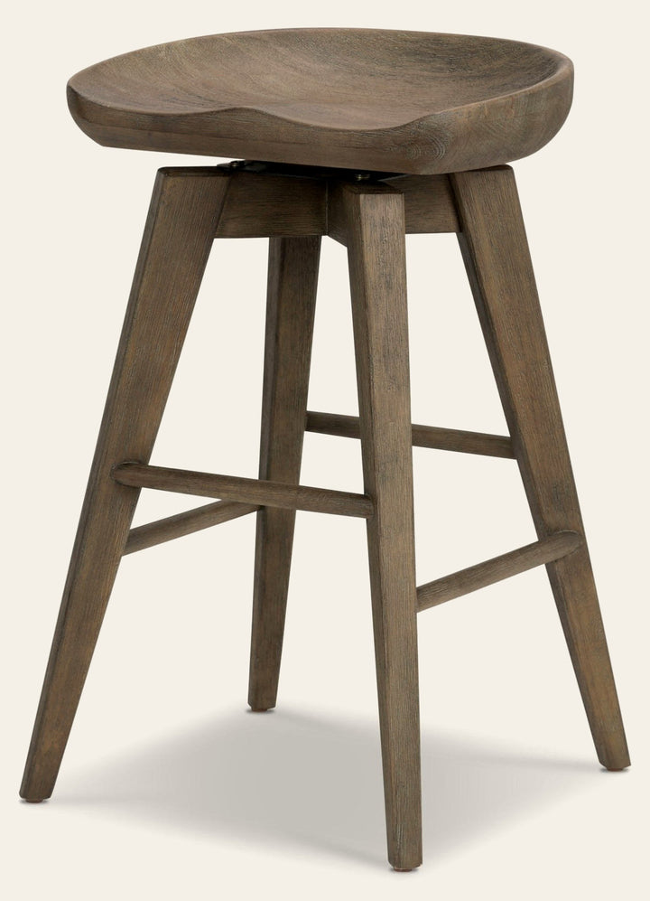 Paramore swivel counter stool in brushed shale grey solid parawood, three-quarter studio view - Whats New Furniture Portland