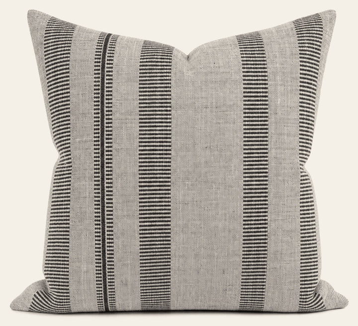 Double Issue Mushroom Woven Stripe Throw Pillow front view by Decor Fifty-Five - Whats New Furniture Portland OR