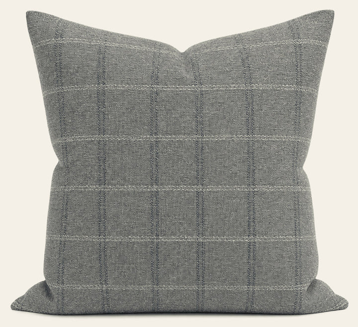 Icon Denim Windowpane Throw Pillow front view by Decor Fifty-Five - Whats New Furniture Portland OR