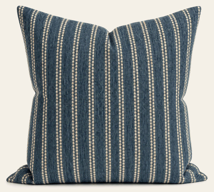 Vanishing Indigo Chenille Stripe Throw Pillow front view by Decor Fifty-Five - Whats New Furniture Portland OR