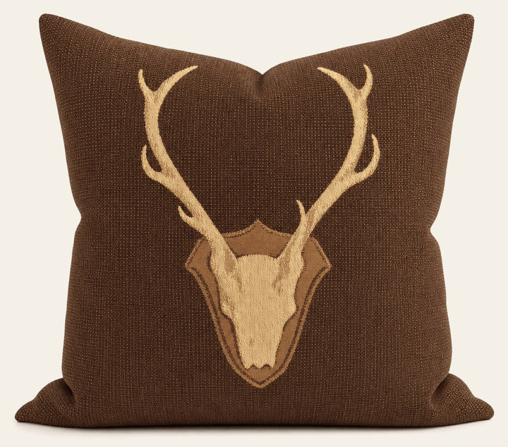 Uncle Buck Java Stag Jacquard Throw Pillow front view by Decor Fifty-Five - Whats New Furniture Portland OR