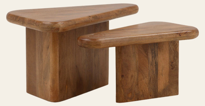 Sansa Coffee Table Set of 2 - Brown Mango Wood front three-quarter view - Coffee Tables by Dovetail - Whats New Furniture Portland OR