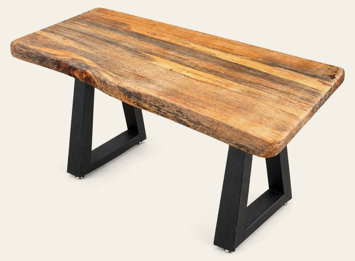 Blue-Stained Pine end table with visible pine grain and a long, low silhouette.