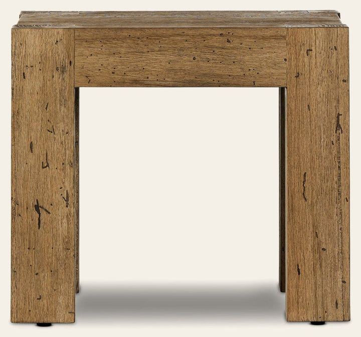Abaso End Table in Rustic Wormwood Oak front studio view - Whats New Furniture Portland OR