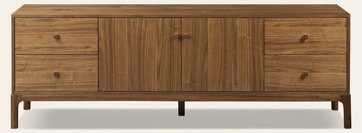 Arturo Media Console in Natural Walnut Veneer front studio view - Whats New Furniture Portland OR