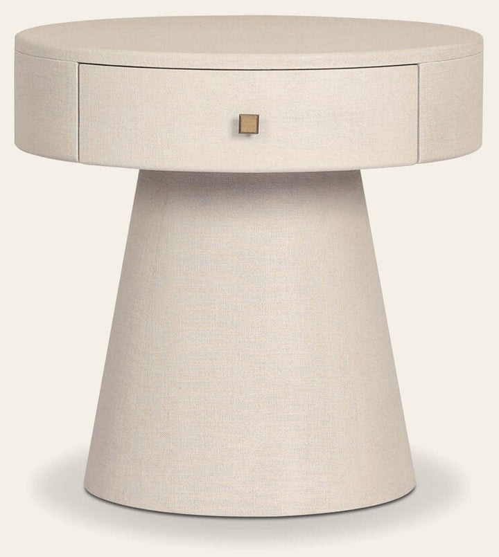 Chiro Nightstand in Ivory Painted Linen front studio view - Whats New Furniture Portland OR