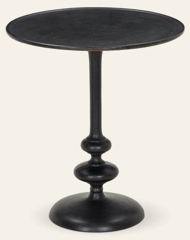 Marlow Matchstick Pedestal Table in Black Antique front studio view - Whats New Furniture Portland OR