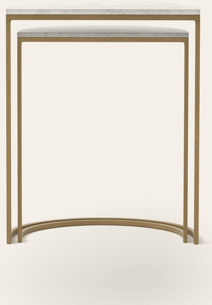 Ane Nesting Tables in White Marble front studio view - Whats New Furniture Portland OR