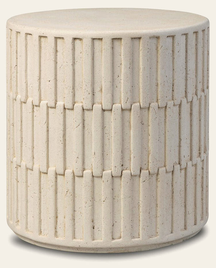 Callisto Outdoor End Table in Aged White Concrete front studio view - Whats New Furniture Portland OR