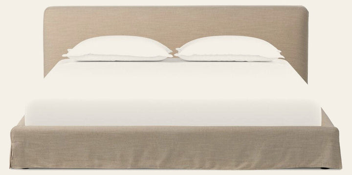Aidan Slipcover Bed in Savoy Parchment front studio view - Whats New Furniture Portland OR
