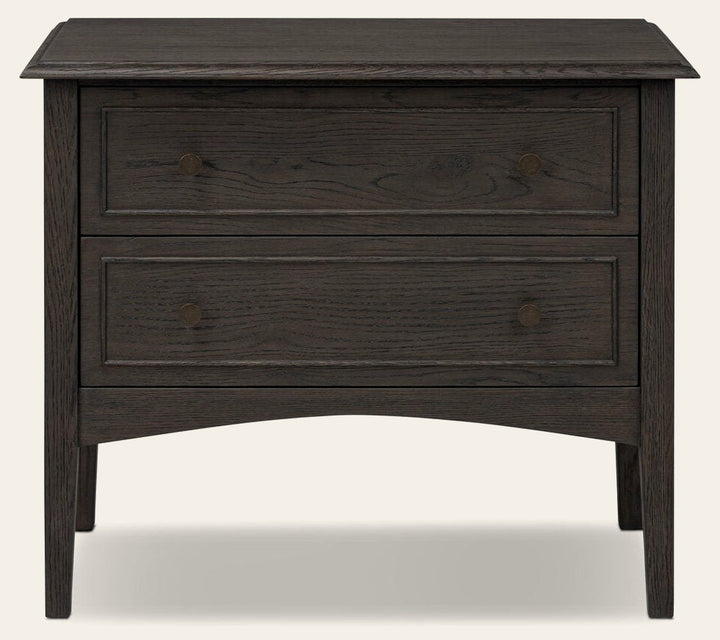 Maggie Nightstand in Smoked Black Oak Veneer front studio view - Whats New Furniture Portland OR