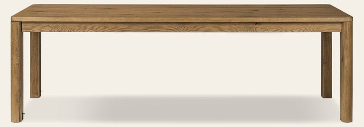 Noeline Extension Dining Table in Resawn Worn Oak front studio view - Whats New Furniture Portland OR