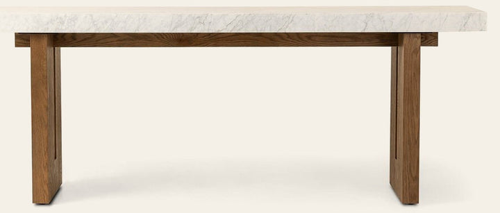 Olympia Console Table in White Carrara Marble front studio view - Whats New Furniture Portland OR