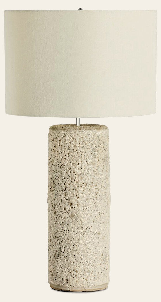 Ozer Table Lamp in Reactive White Glaze front studio view - Whats New Furniture Portland OR