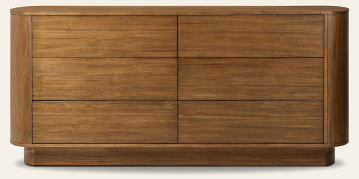 Paden 6 Drawer Dresser in Seasoned Brown Acacia front studio view - Whats New Furniture Portland OR