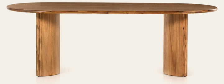 Paden Dining Table in Sandy Acacia front studio view - Whats New Furniture Portland OR