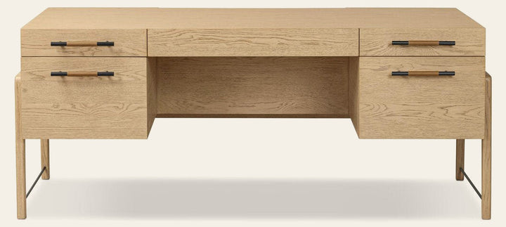 Rosedale Executive Desk in Yucca Oak Veneer front studio view - Whats New Furniture Portland OR