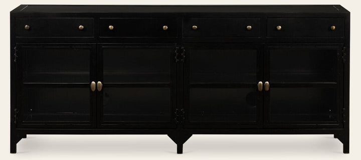 Shadow Box Media Console in Black front studio view - Whats New Furniture Portland OR