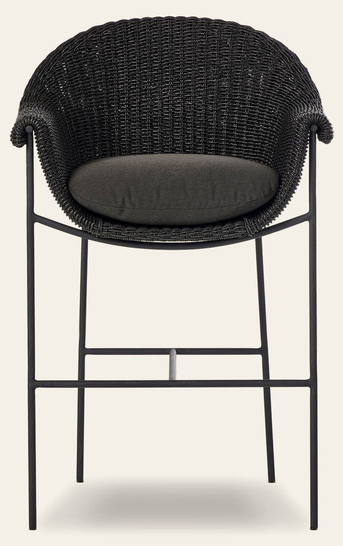 Suerte Outdoor Bar + Counter Stool in Arashi Ink front studio view - Whats New Furniture Portland OR