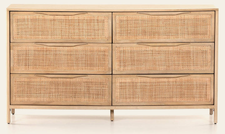 Sydney 6 Drawer Dresser in Natural Cane front studio view - Whats New Furniture Portland OR