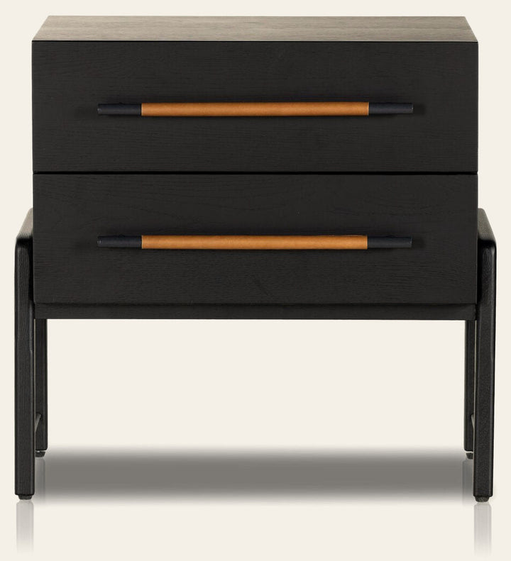 Rosedale Nightstand in Ebony Oak Veneer front studio view - Whats New Furniture Portland OR
