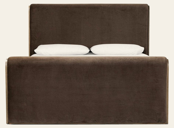 Sloane Bed in Surrey Cocoa front studio view - Whats New Furniture Portland OR
