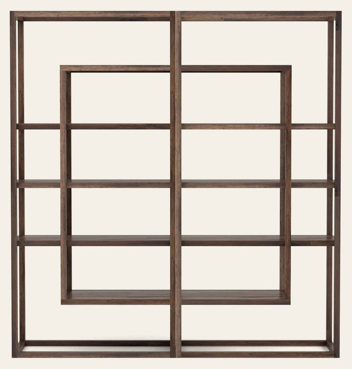 Waylon Double Bookshelf in Harvest Brown front studio view - Whats New Furniture Portland OR