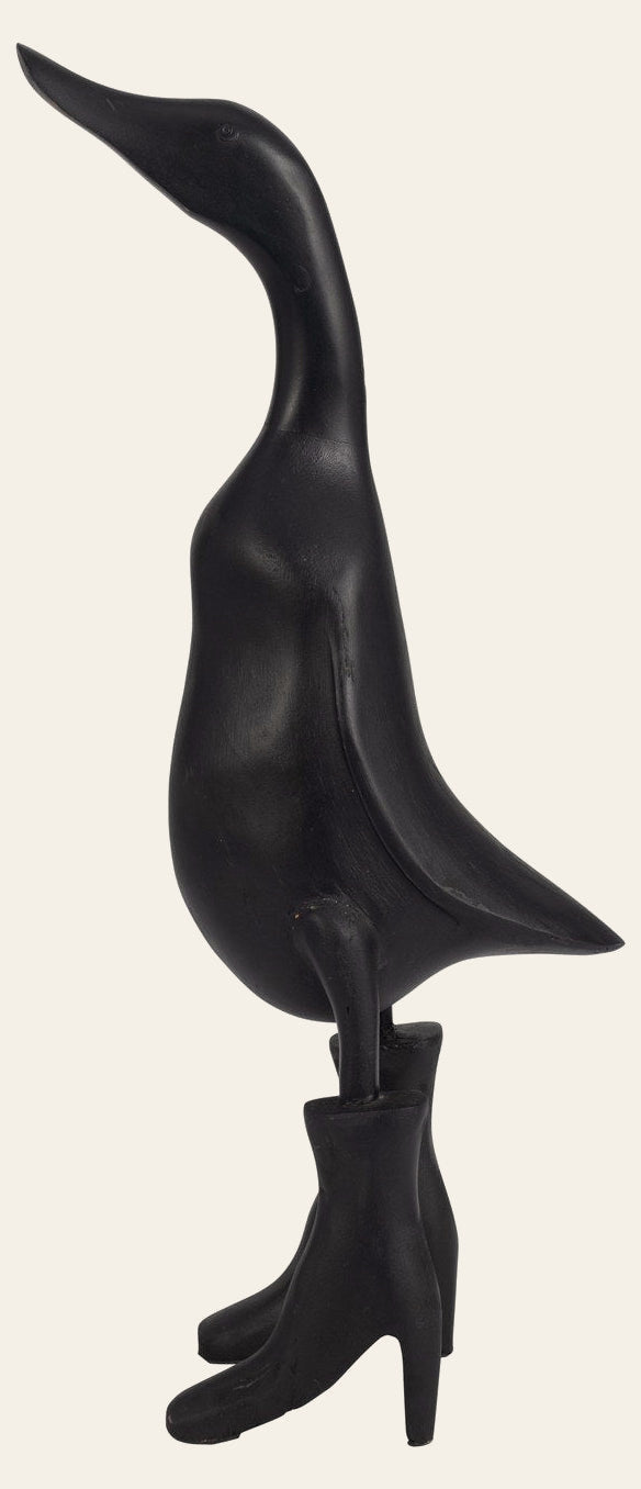 Duck in Rainboots in Black front studio view - bamboo figurine by Sagebrook Home - Whats New Furniture Portland OR