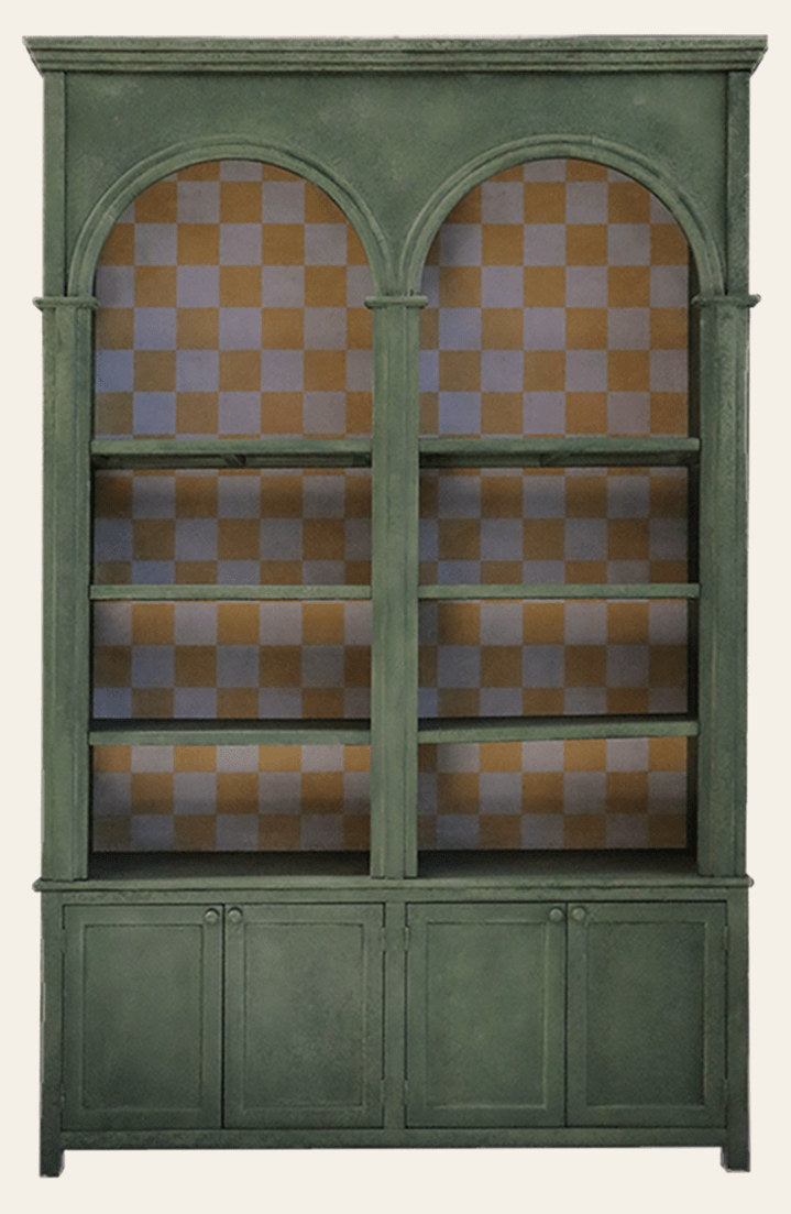 Pine Wood Cabinet w/ Check Pattern Inside, 8 Shelves & 4 Doors - What's New Furniture - Portland, Oregon
