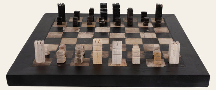 Petrified Wood Chess Set front view - chess set by Sagebrook Home - Whats New Furniture Portland OR