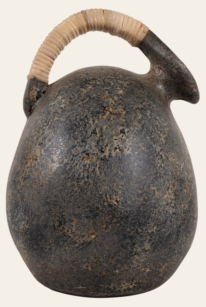 Terracotta Rustic Jug with Woven Handle front view - vase by Sagebrook Home - Whats New Furniture Portland OR