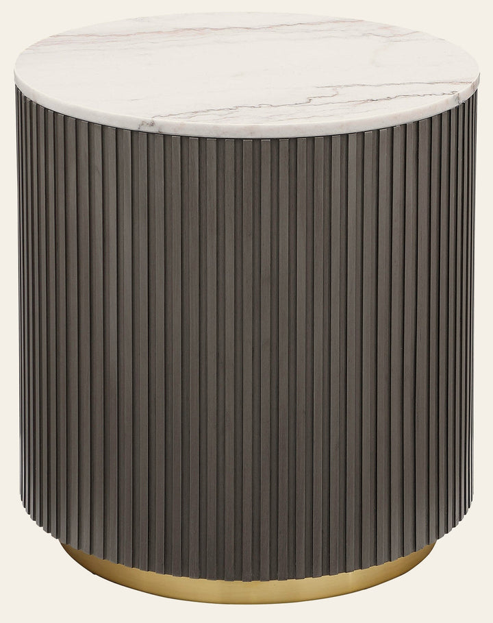 Jason Round White Marble Top Side End Table Charcoal - What's New Furniture Portland