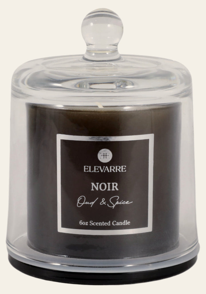 Noir Oud & Spice Cloche Candle, 6 oz front view - scented candle by Elevarre by Sagebrook Home - Whats New Furniture Portland OR