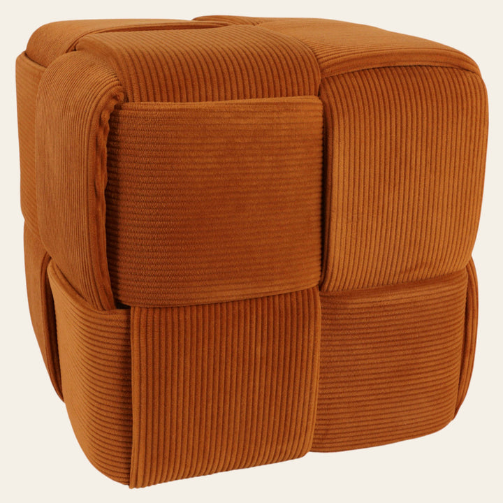 Woven Corduroy Cube Ottoman 15", Rust front view - ottoman by Sagebrook Home - Whats New Furniture Portland OR