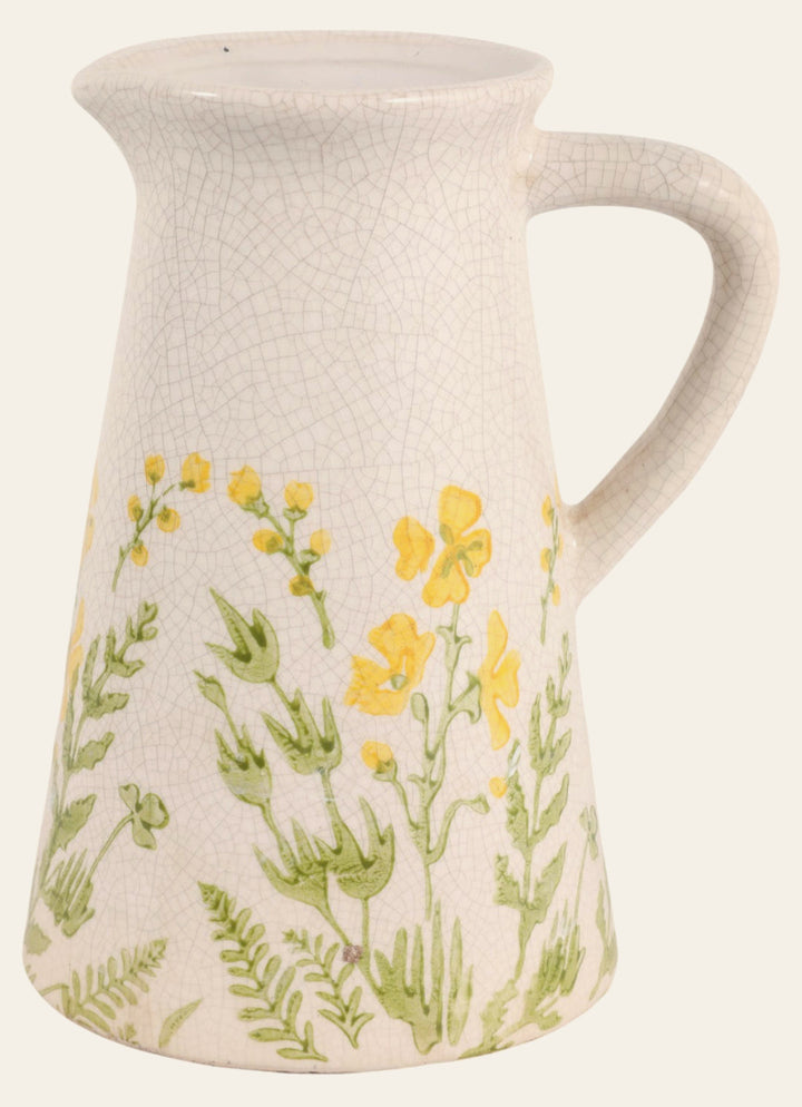 Wildflower Crackle-Glaze Pitcher Vase 10", Ivory front view - vase by Sagebrook Home - Whats New Furniture Portland OR