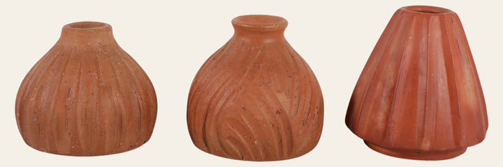 Carved Terracotta Bud Vase 5" in all three styles front view - bud vase by Sagebrook Home - Whats New Furniture Portland OR