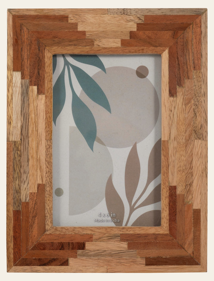 Layered Wood Patchwork Picture Frame, 4x6 front view - picture frame by Sagebrook Home - Whats New Furniture Portland OR
