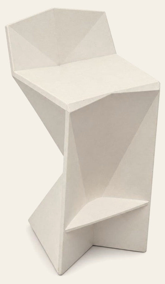 White geometric bar stool with a faceted molded shell by Vondom
