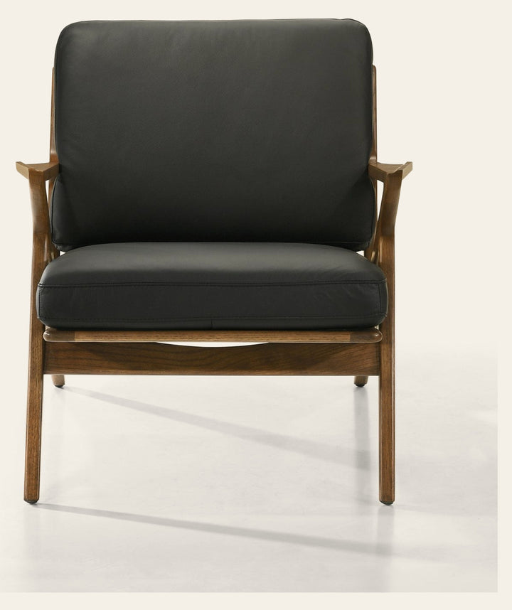 Loki Leather and Walnut Arm Chair in 625 Black / Walnut - front studio view - Whats New Furniture Portland