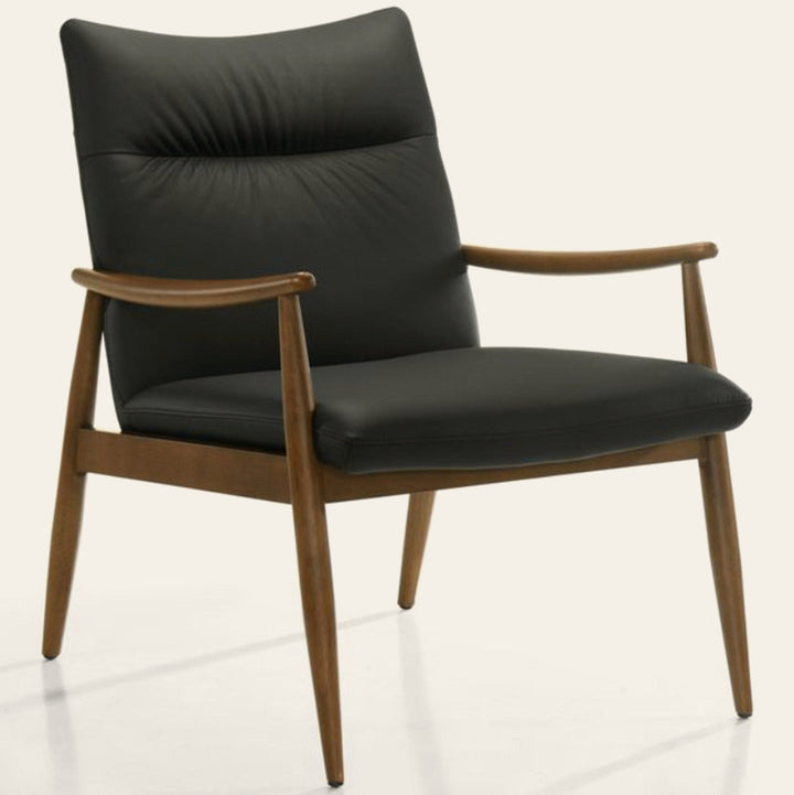 Frida Black Leather Arm Chair in 625 Black / Walnut - front three-quarter studio view - Arm Chair by Kube Import - Whats New Furniture Portland OR